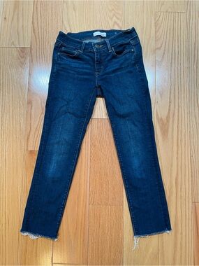 LOFT Dark Blue Cropped Skinny Jeans with Raw Edge